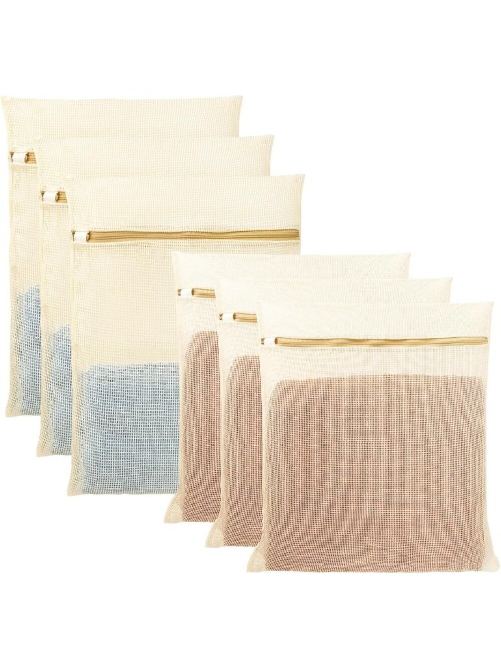 6Pcs Durable Organic Cotton Mesh Laundry Bags for Delicates & Clothes, Zippered